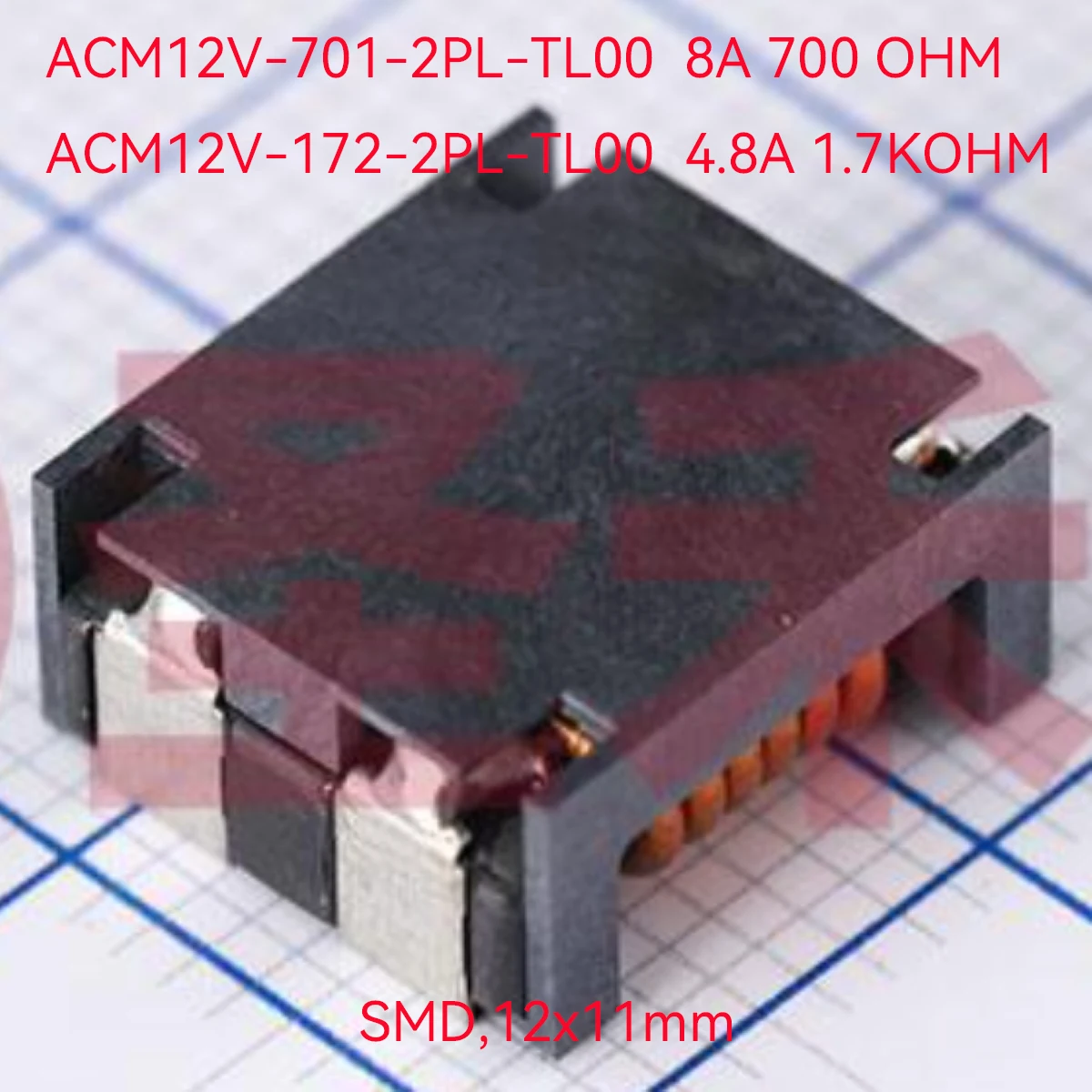 10PCS original ACM12V common mode filter CMC 8A 2LN 700 OHM @100MHz 4.8A 1.7KOHM AECQ200 ACM12V-701-2PL-TL00 172 80V SMD,12x11mm