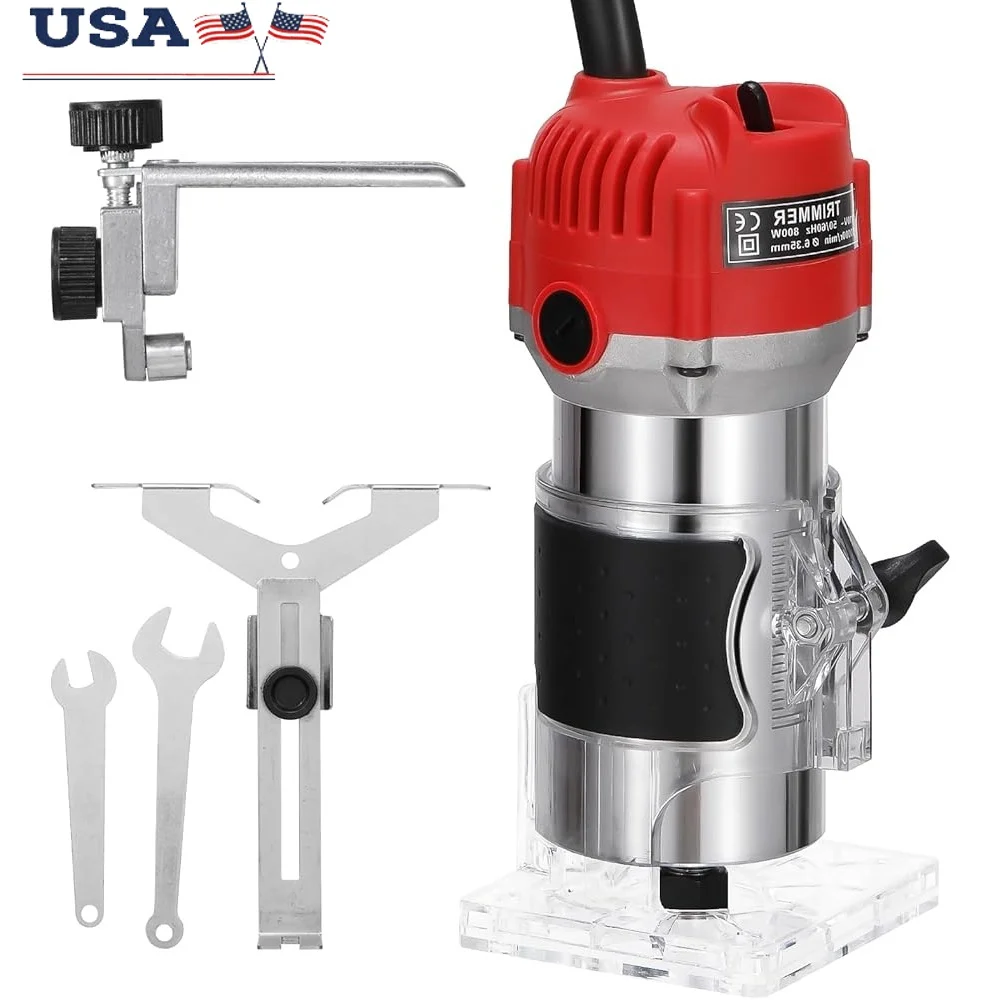 

110V 800W Wood Router Compact Trimmer 30000RPM Transparent Base Electric Tool Precision Woodworking