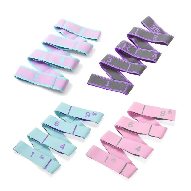 652F حزام مطاط مع 9 حلقة حزام اليوجا المرن لرقص البيلاتيس وتمتد العلاج الطبيعي اللياقة البدنية تمتد الفرقة