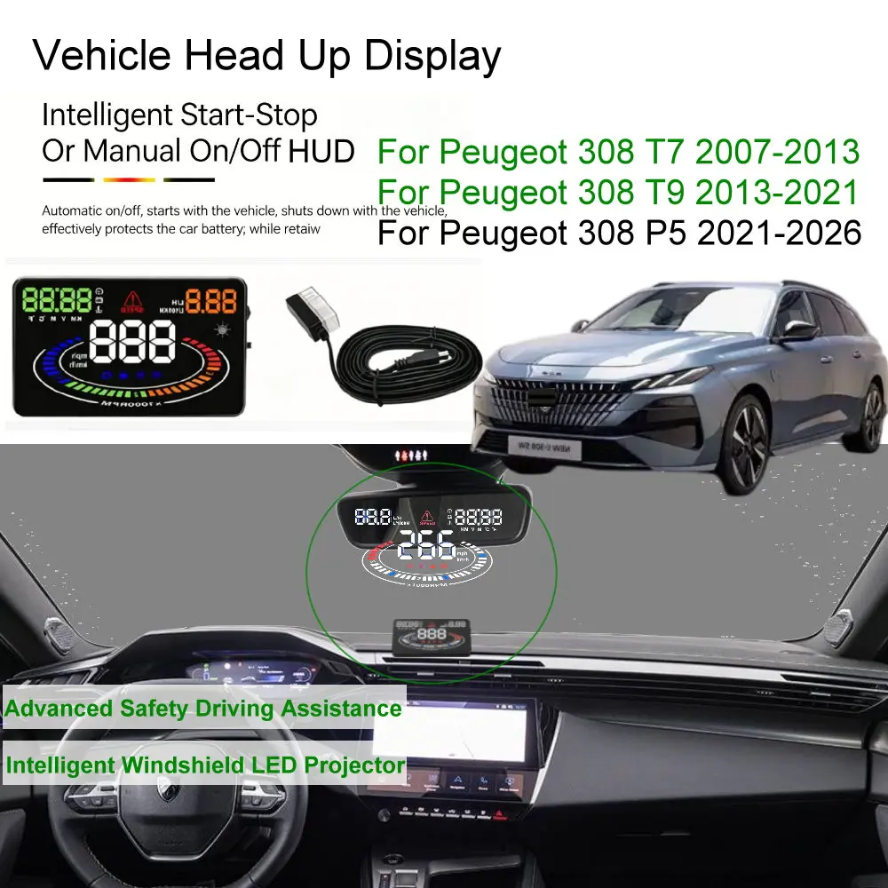 Car HUD Head Up Display For Peugeot 308 T7 2007-2013 T9 2014-2021 P5 2022-2026 Auto Electronics Accessories