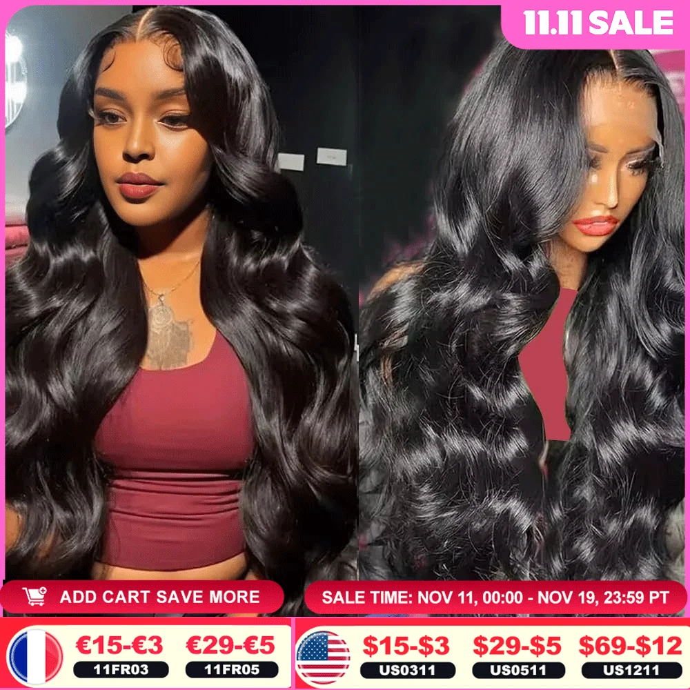 

32 Inches Middle Part T-Lace Black Pearl Wig HD Lace Front Body Wave Human Hair Long Natural Black Glueless Wavy Lace Wig for W