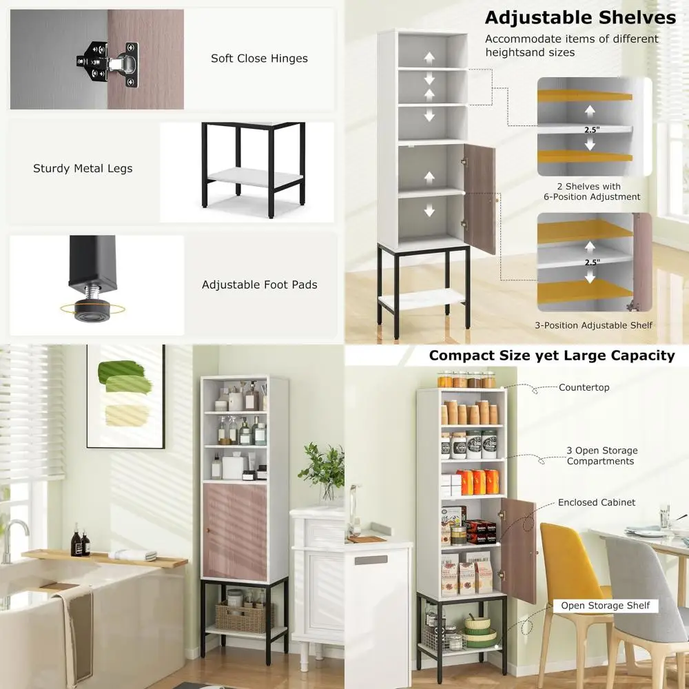 

Slim 57 High Bathroom Storage Cabinet with 1 Door & 4 Adjustable Shelves - White