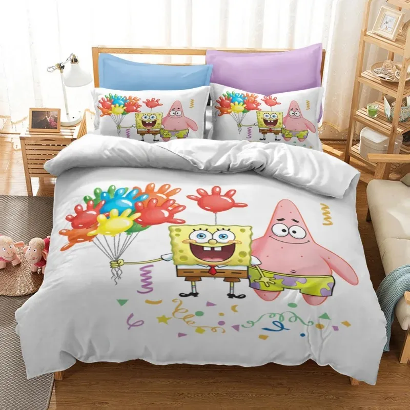 Spongebobs Cartoon Bedding Set Anime SpongeBobed Duvet Cover Set 3d Printed Quilt Duvet Cover Pillowcase Bed Set Full Queen King