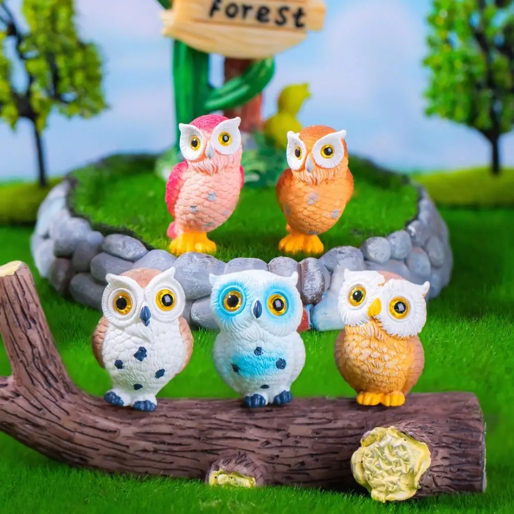 Cute Simulation Owl Miniature Figurine Mini Owl Desktop Small Ornaments Home Garden Moss Micro Landscape Decoration Resin Crafts