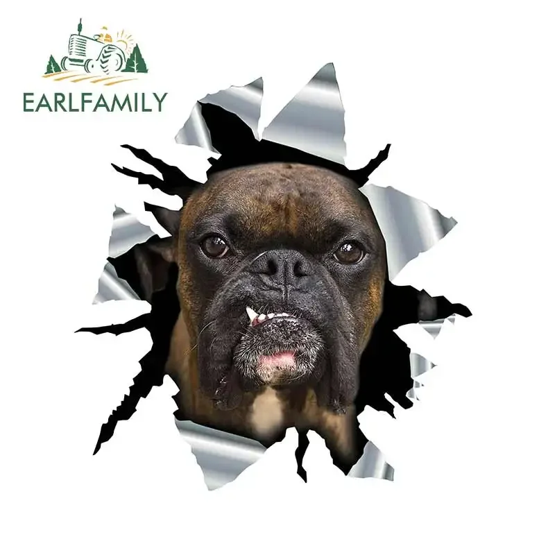 EARLFAMILY Brindle Boxer Car Sticker Torn Metal DIY Decal Reflective Stickers Waterproof Car Styling 3D Car Decoration