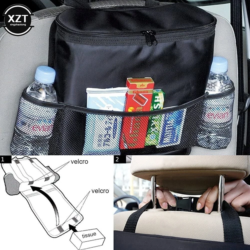 Car Seat Back Multi-Pocket Ice Pack Bag Hanging Organizer Collector Storage Box Car Interior Accessories Black Stowing Tidying