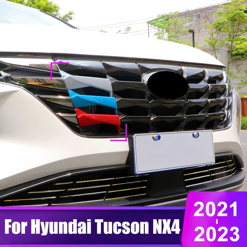 

For Hyundai Tucson NX4 2021 2022 2023 Hybrid N Line Head Front Grille Sport Stripes Grill Covers Frame Car Stickers Accessories