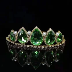 1pc Luxurious Bridal Hair Accessory Elegant Green Crystal Tiara For Banquet Wedding Birthday Women's Fashionable Tiara Crown