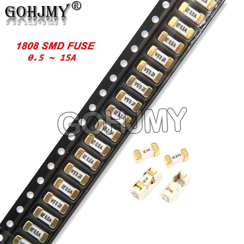 10PCS Gold 1808 AC 0451 SMD Fast Blow Fuse 0.5A~15A 500mA 1A 2A 3A 4A 5A 6.3A 8A 10A 12A 15A 500MA 750MA New Ultra-rapid Fuses