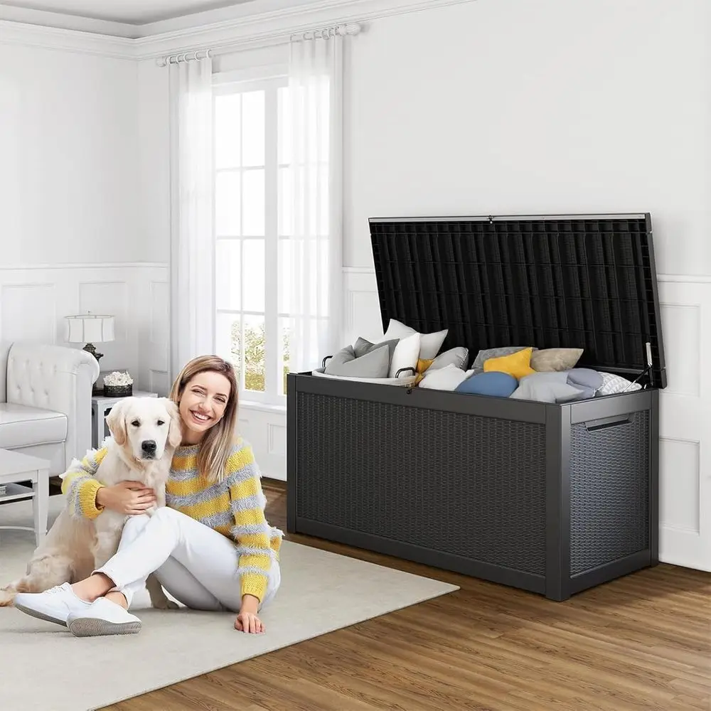 صندوق سطح خارجي من الراتنج قابل للقفل سعة 320 جالونًا - تخزين أسود مقاوم للماء للفناء وأدوات الحدائق والأثاث #2