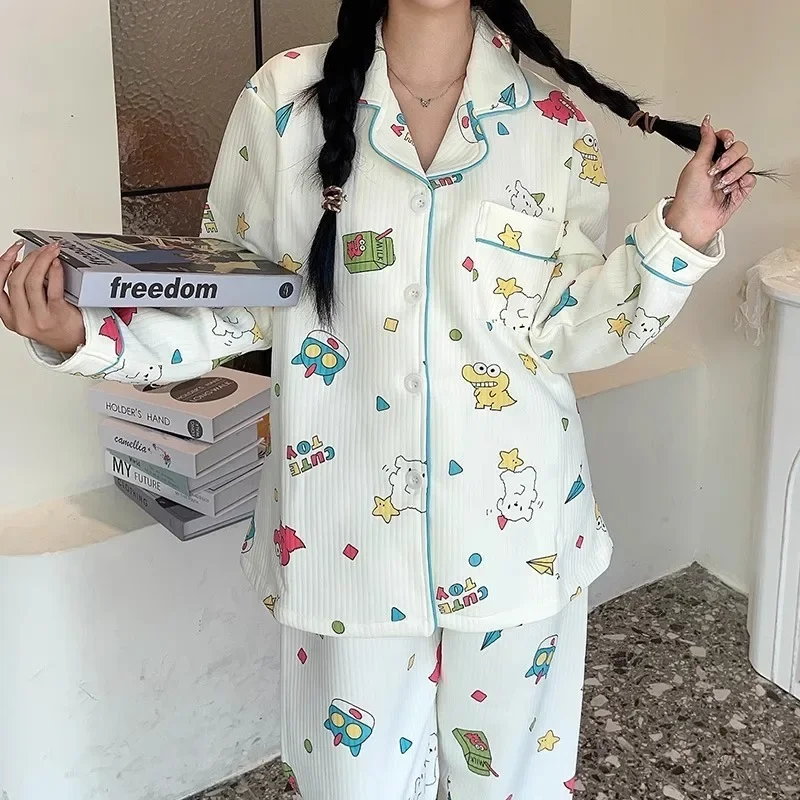 

Cartoon Crayon Shin-chan anime women pajamas fall winter thickened warm long-sleeved pants two-piece can go out homewear suit