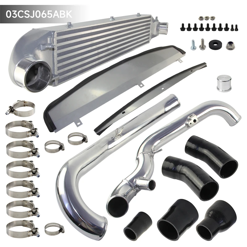 High Performance Front Mount Intercooler Black/Silver Aluminum Bar Plate & Pipe Hose Kit For Ford Fiesta ST 1.6 EcoBoost 14‑19