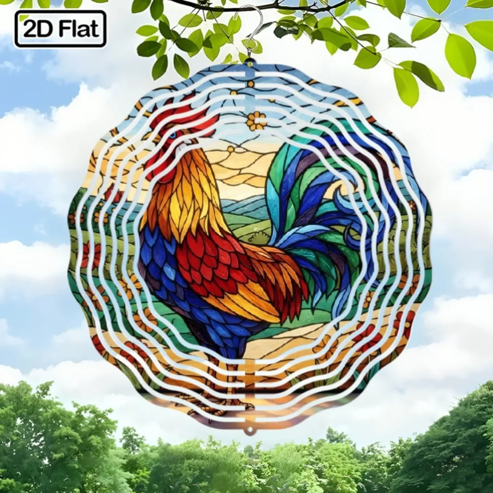 

Outdoor Metal Wind Chime Vintage Stained Glass Roaster Garden Decor Spinning Easter Gift