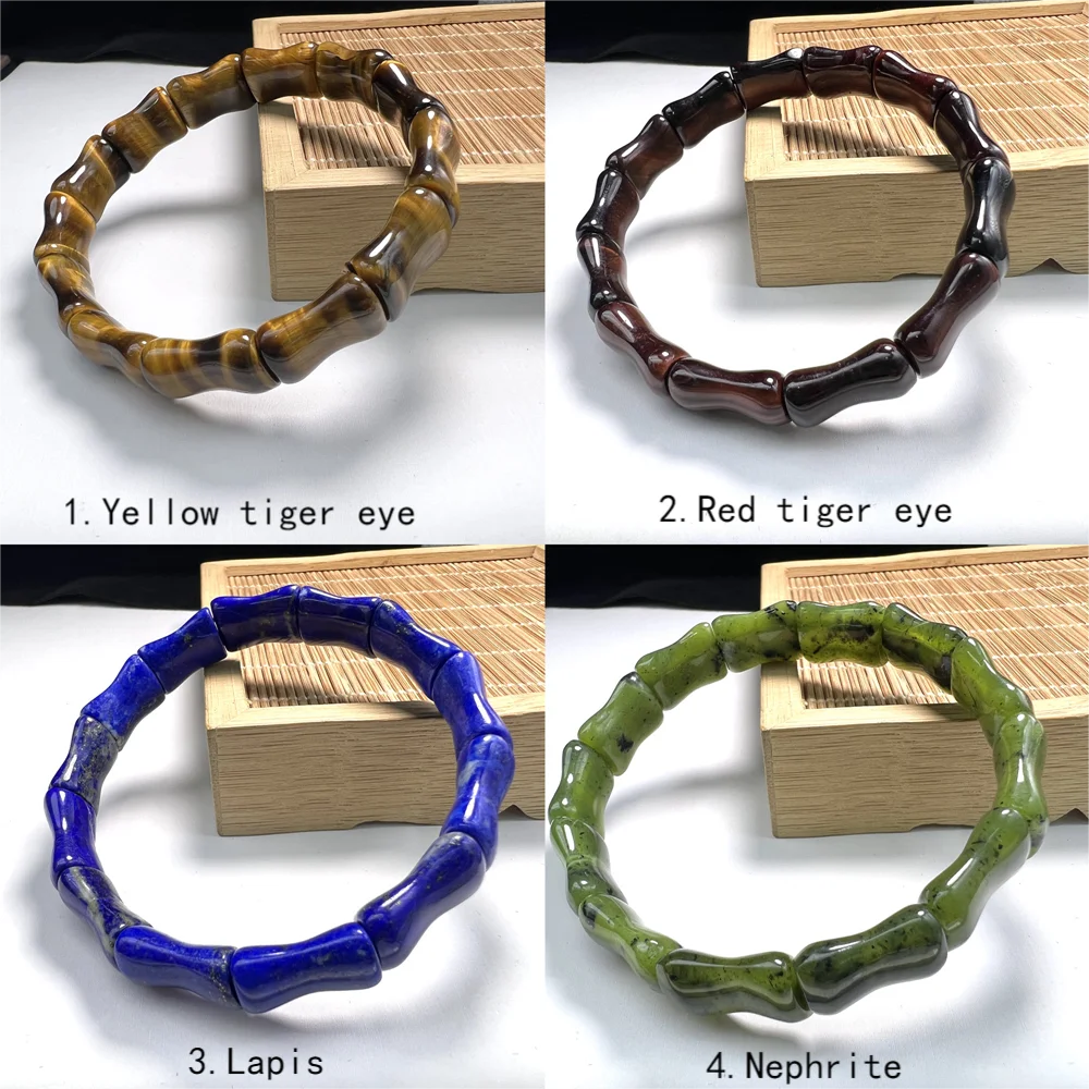 

Natural Stone Bracelet High Quality Faceted Bamboo Shape Elastic Cord Stone Quartz Lapis Amethyst Bracelets Bangles For Women