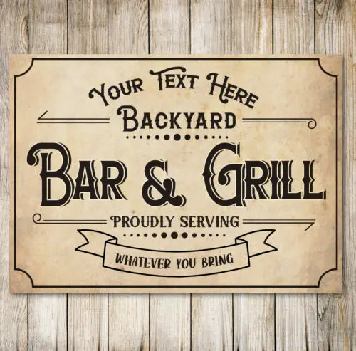 Personalised Bar and Grill Backyard Sign Pub Farmhouse Home Metal Gift Plaque