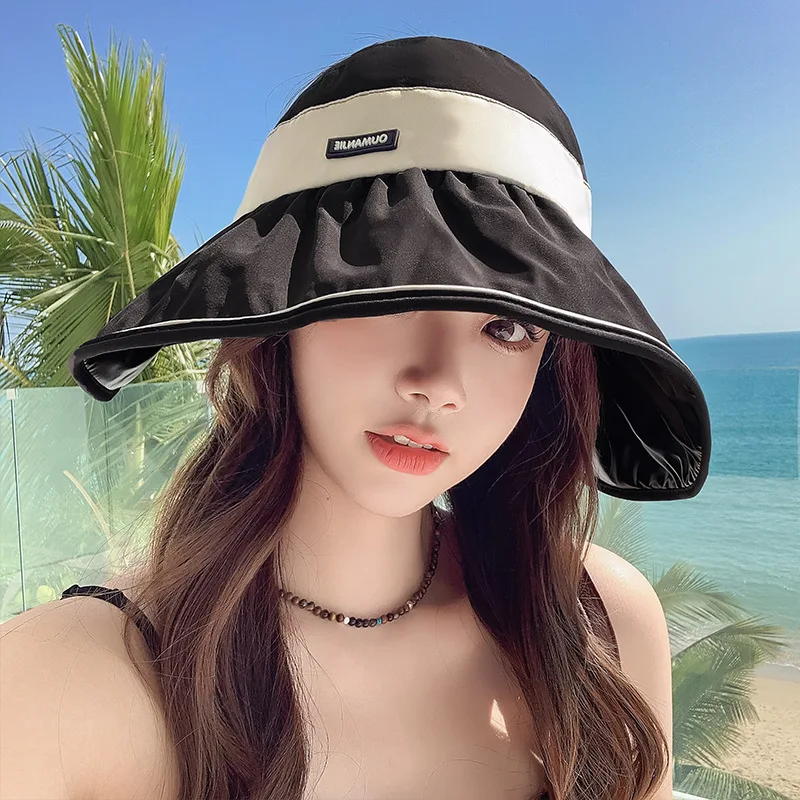 

Hat Female Summer Sun Protection UV Protection Black Glue Big Brim Fashion Air Top Versatile Travel Play Sun-Shade Fisherman Hat