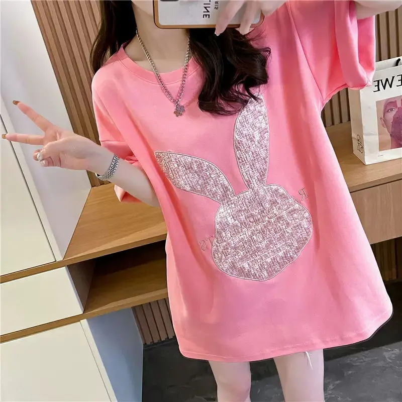 

Women's Cotton Fashionable Short-Sleeved T-shirt 2023 Summer New Design Sense Niche Versatile Loose Large Size Top