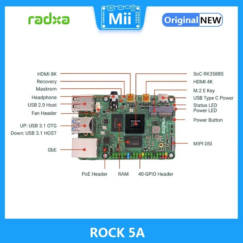 RADXA ROCK 5A RK3588S, wysokowydajny, 8-rdzeniowy, 64-bitowy