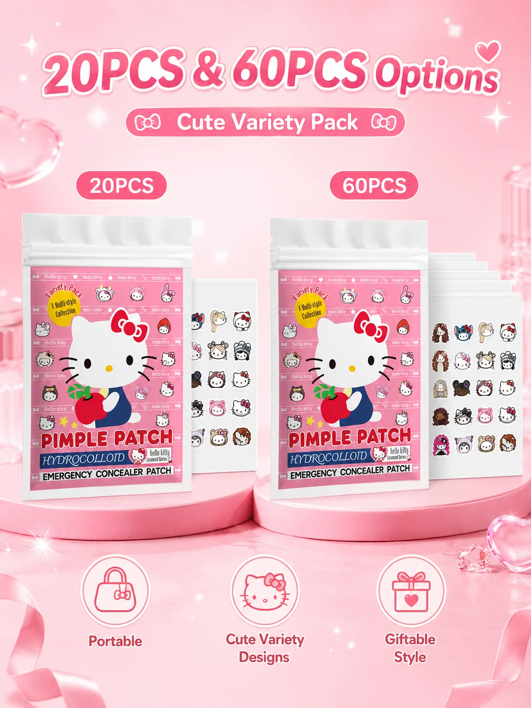 Sanrio Acne Pimple Patches, Hydrocolloid Spot Cover Stickers, Cute Face Care Patches for Daily Use