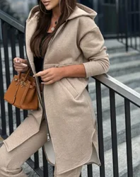 2 Piece Sets Womens Outfits Fashion Casual Solid Zipper Loose Hooded Coat and Casual Pants for Female 2024 Autumn/Winter New