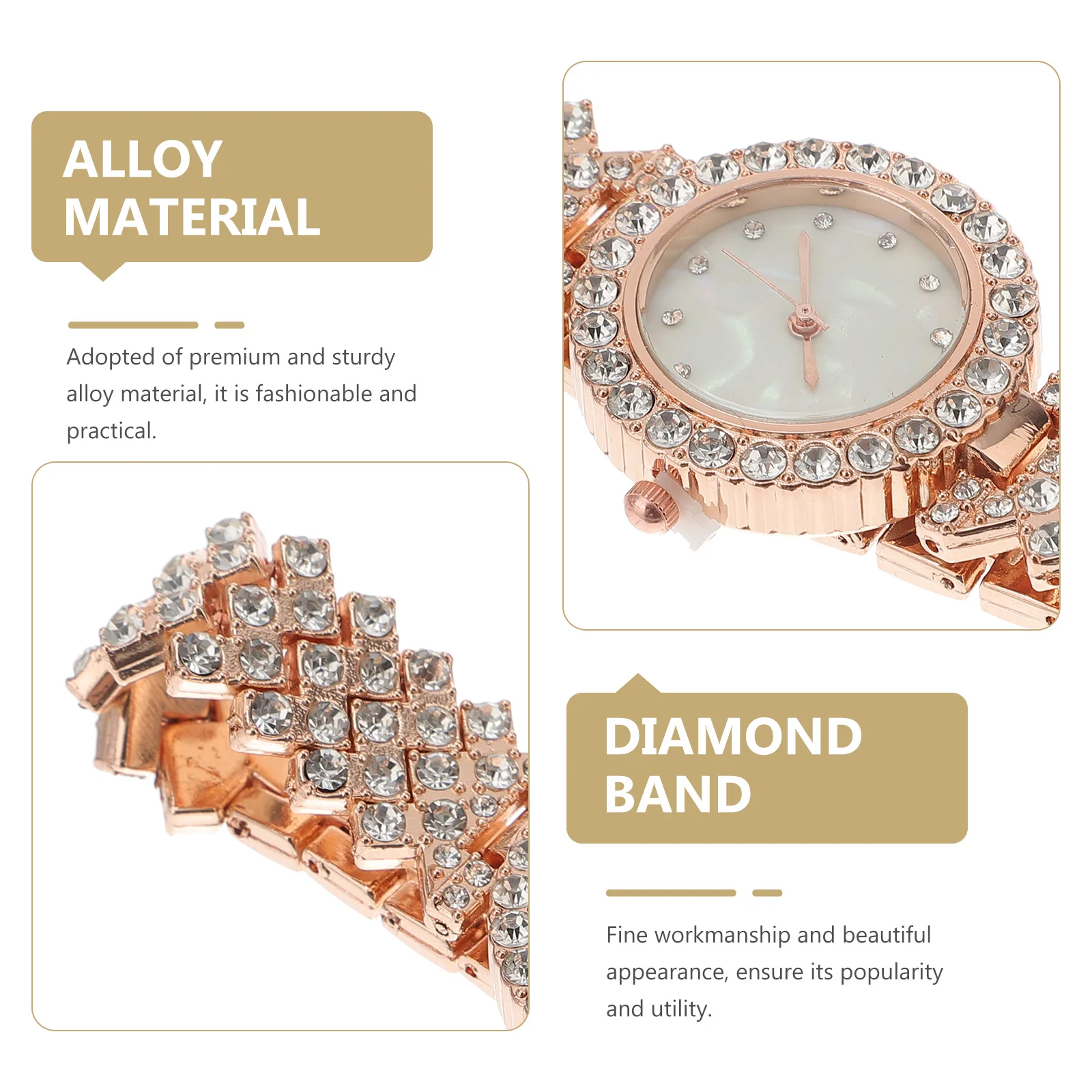 Relógio de pulso com diamante incrustado para mulheres, relógio de pulso elegante de liga, resistente ao desgaste, decorativo, acessório feminino