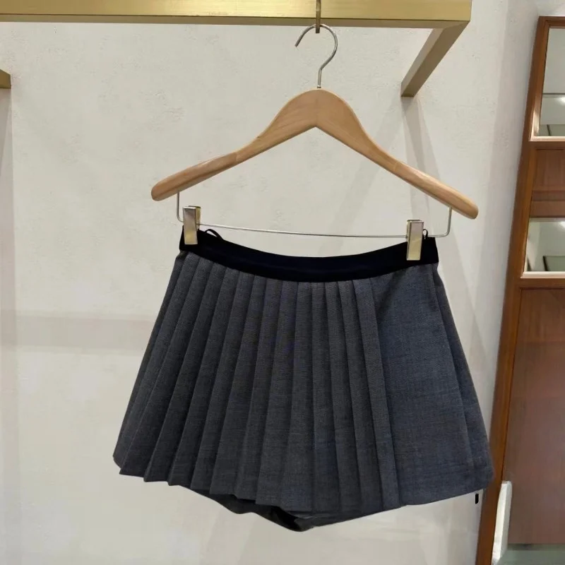 Faionable A-lijn Kleur Blo Hoge Taille Plooirok voor Dames Lente Herfst Seizoensgebonden Elastische Taille Ontwerp Dames Pr...