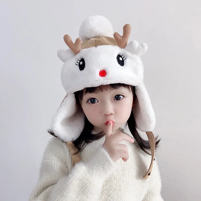 Cute Deer Horn Plush Pullover Hat for Children's Autumn and Winter Thickened Ear Protection Hat