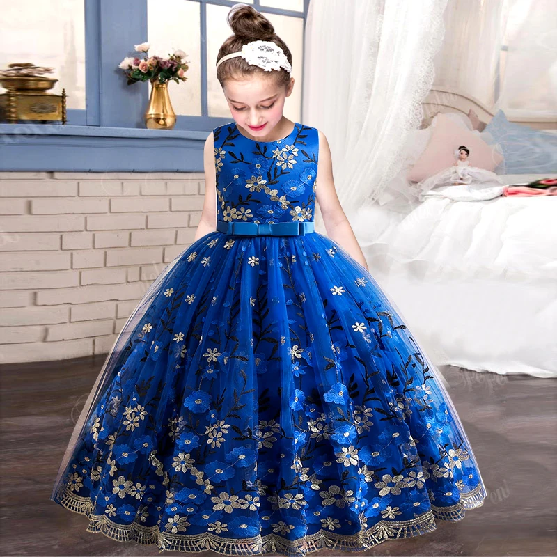 

Girl's Embroidered Printed Bow Princess Dress 2023 New 5-14 Year Old Carnival Flower Girl Christmas Banquet Performance Dress