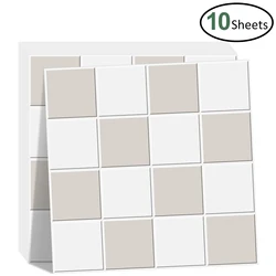 10 Sheets 3D Square Wall Sticker Strong Adhesive Kitchen Vinyl Wallpaper Waterproof Stick on Tile for Home Decoration