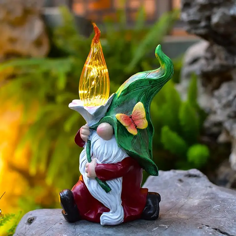 

Funny Resin Garden Gnome Statue Solar Gnome Sculptures Decoration For Lawn Garden Welcome Sign Flocking Dwarf Courtyard Statue