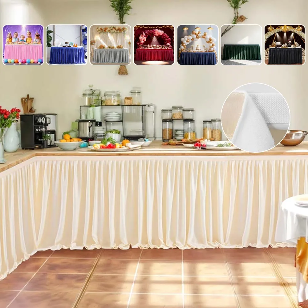 

Solid Color Table Skirt 4/6/9/14FT Rectangle Table Skirt Ruffle Reusable Pleated Table Skirting for Party Wedding Birthday Decor