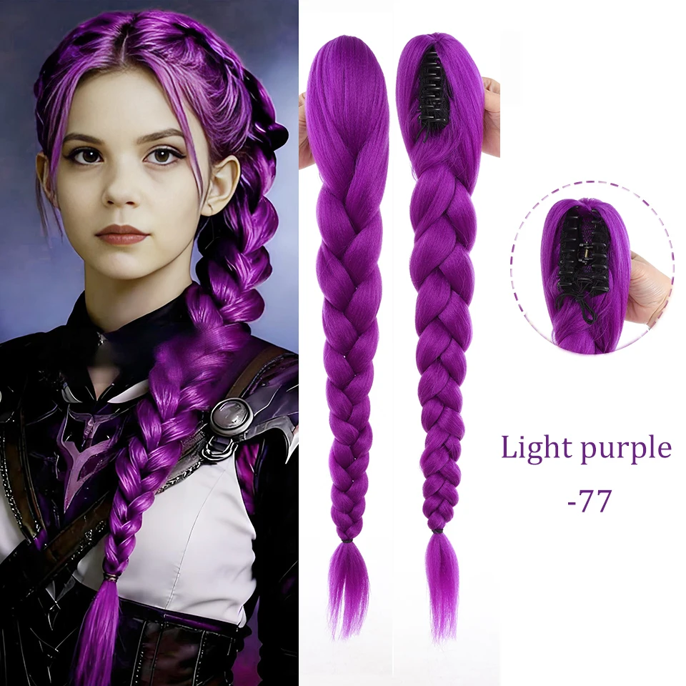 28 inch synthetisch haar lang gevlochten paars haar paardenstaart extensions rumi kapsel klauw clip haar pruik voor kinderen voor kerstfeest