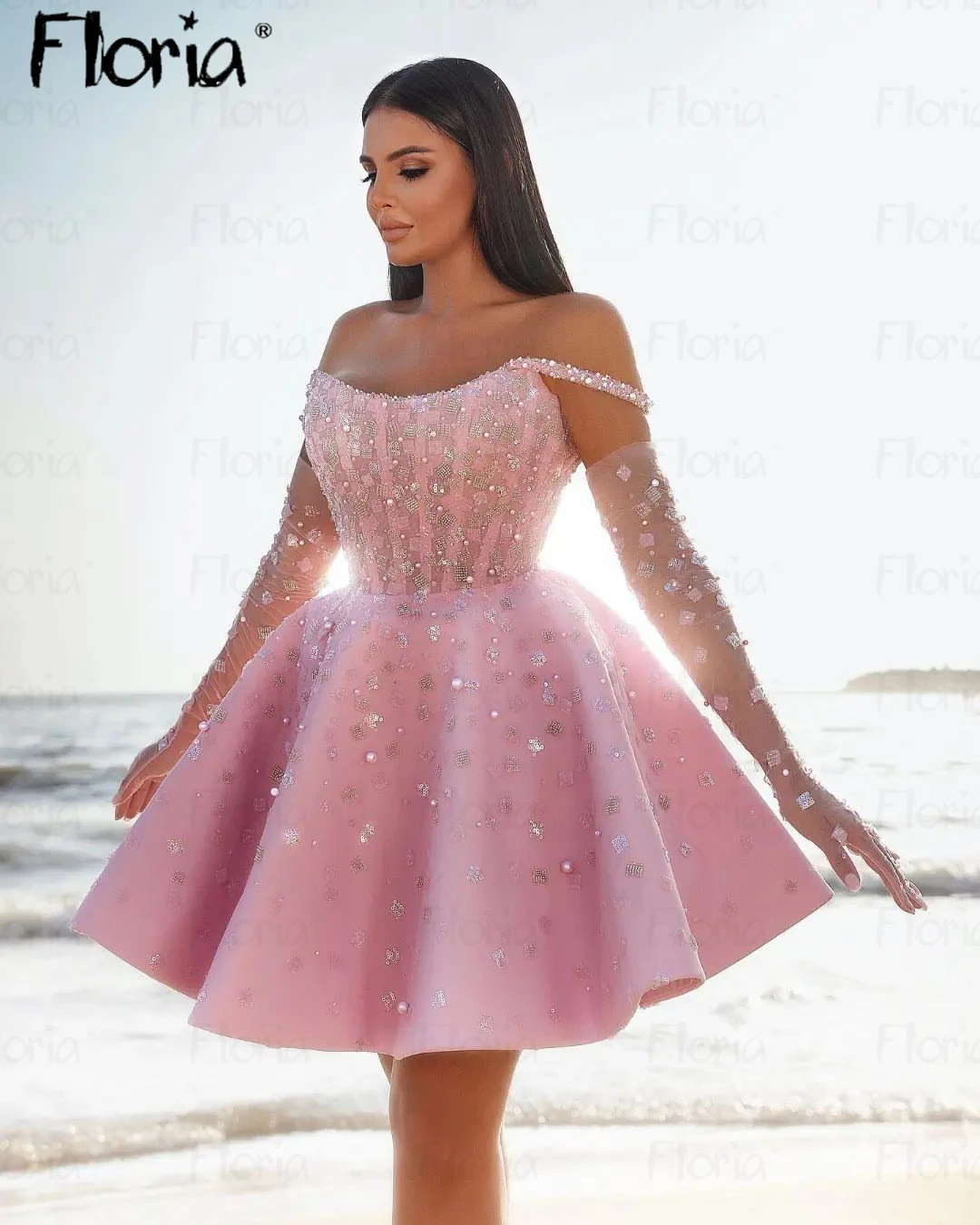 Elegant Pink Puffy Knee Length Prom Gowns Handmade Sparklr Crystals Graduation Party Dresses 2024 Birthday Wear Wedding Party