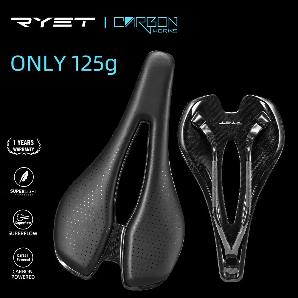 

RYET Full Carbon Bicycle Saddle For Mountain Road MTB 7x9mm Rails EVA Superlight 125g 140mm Ergonomic Shape Bicycle Seat Cushion