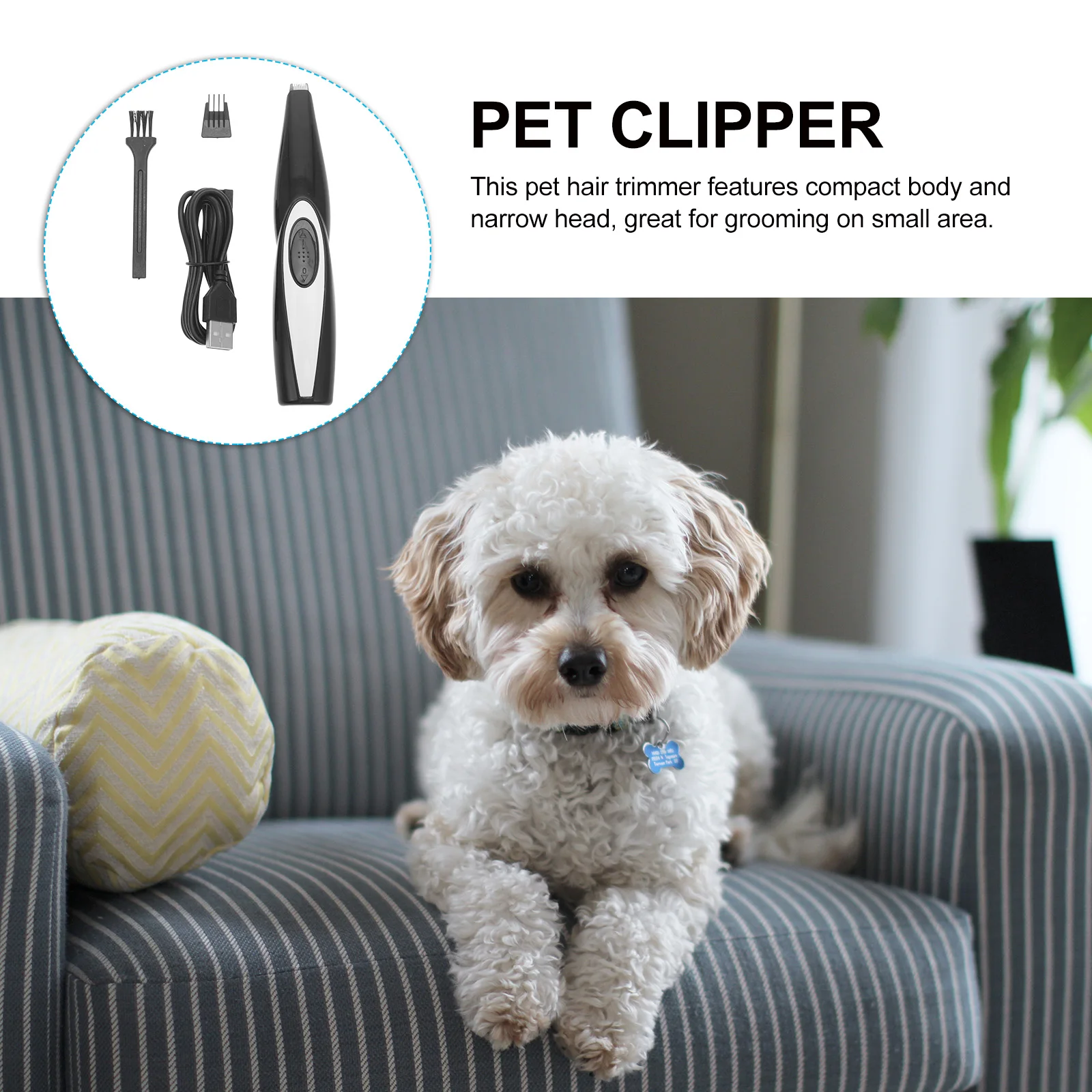

Pet Cat Hair Trimmer USB Rechargeable Electric Clipper Lightweight Cordless Grooming Tool for Dog Face Paw Ear Shaving Blue