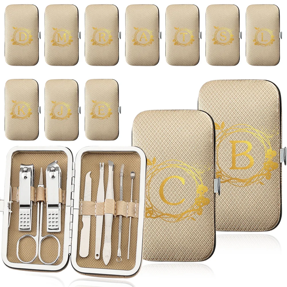 

8Pcs Stainless Steel Nail Cutter Pedicure Scissor Set Portable Manicure Tool Kit Organizer With Eagle Hook Wreath Letter Pattern