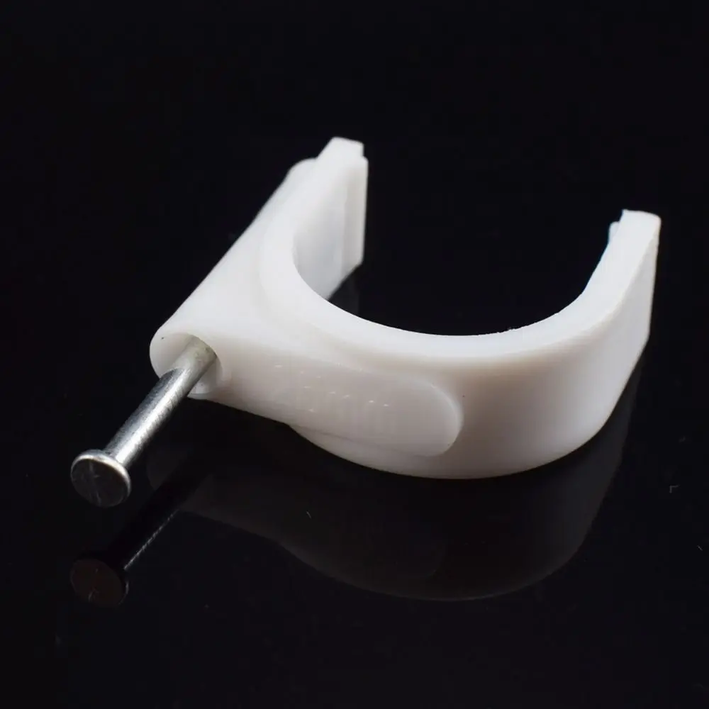100Pcs 4-20mm Cable Clips Plastic Metal Smooth Shank Wire Clips Steel Nails Cord Holder Coaxial Nail Clamps for Ethernet Cable