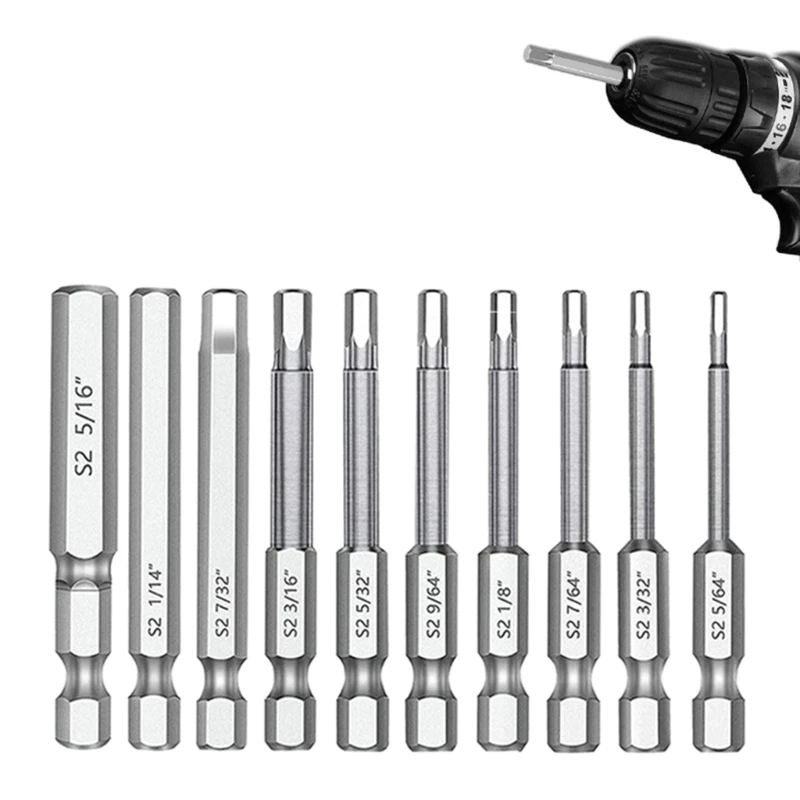 10Pcs Magnetic Screwdriver Bits Strong Alloy Steel 60mm Screwdriver Bits 5/64 3/32 7/64 1/8 9/64 5/32 3/16 7/32 1/4 5/16