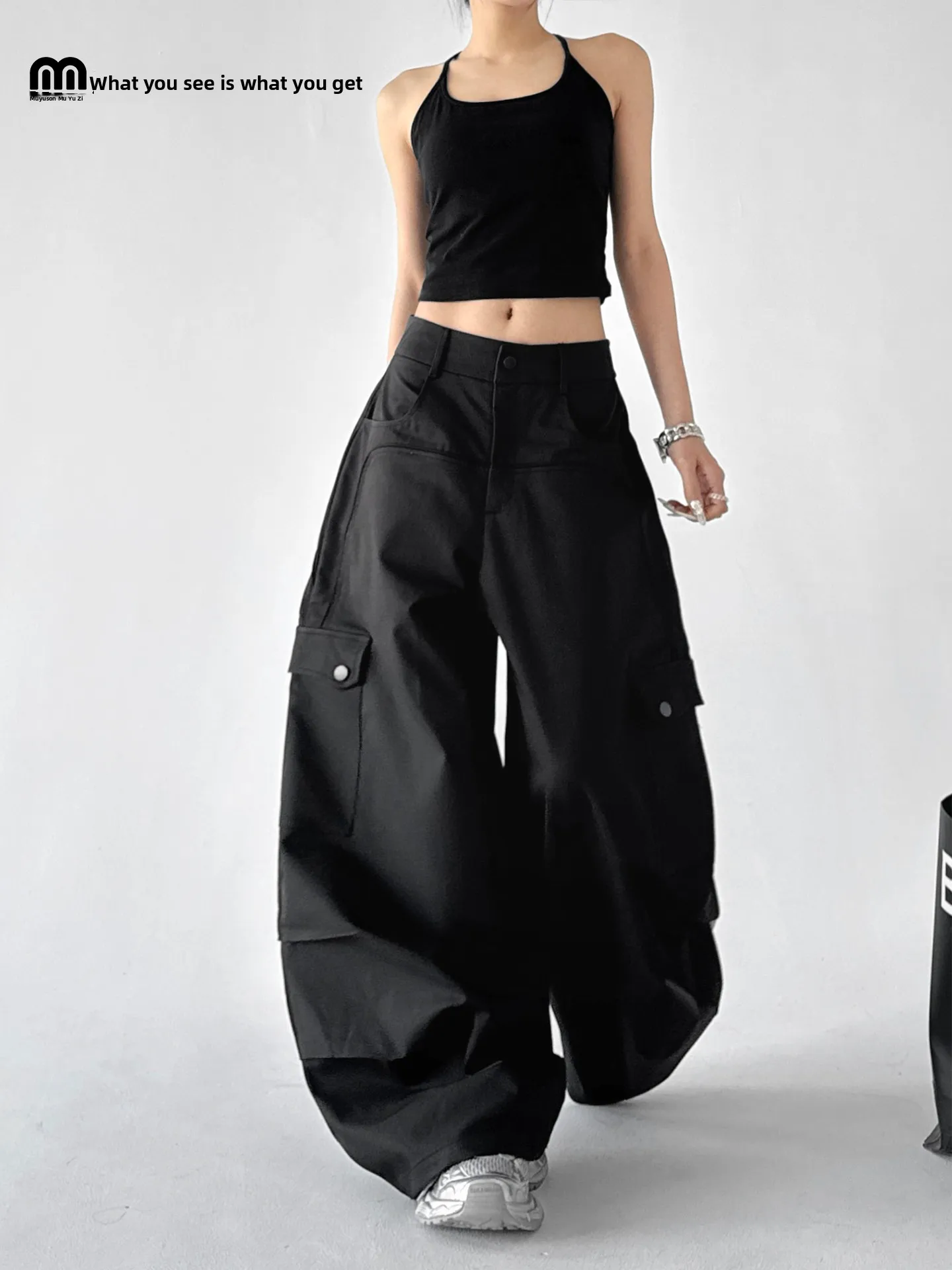 

Американские ретро-брюки в стиле High Street: женские свободные прямые брюки с широкими штанинами, повседневные, для работы и поездок на работу, с высокой талией