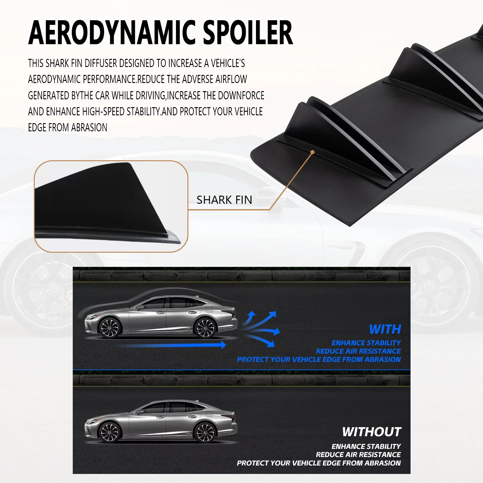 5 Fins Matte Black Rear Bumper Diffuser Lip Spoiler Splitter New For Honda Accord