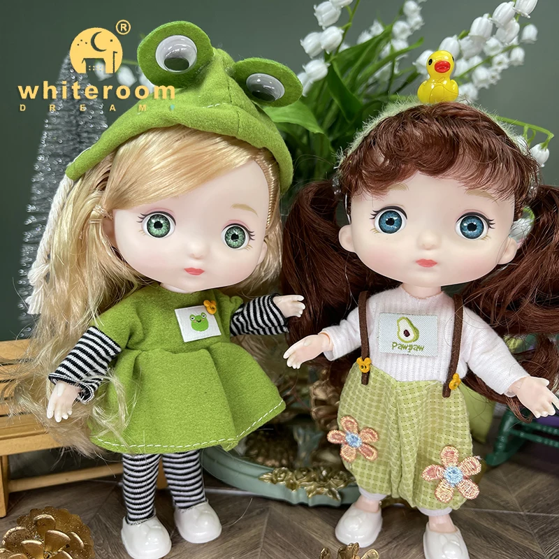 Doll 16cm BJD Mini Doll For Girls Boy Clothes 13 Movable Joint Toy Baby Blue Green Big Eyes DIY Toys Dress Up 1/12 Fashion Dolls