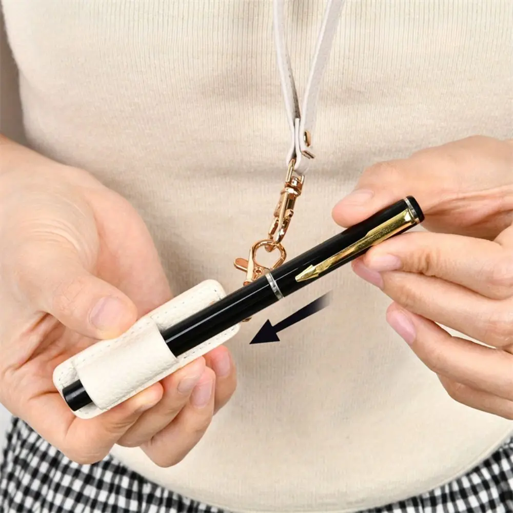Creative PU Leather Lanyard Pen Holder Style with Keychain Pen Case Pen Pouch Wear-resistant Durable Pen Clip