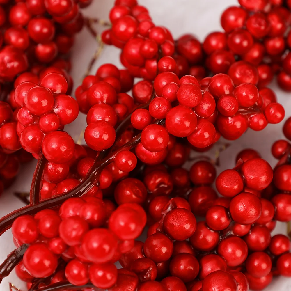 100/1Pcs Artificial Berries Red Cherry Stamen Fake Berries Pearl Beads DIY Christmas Wreath New Year Party Gifts Decorations