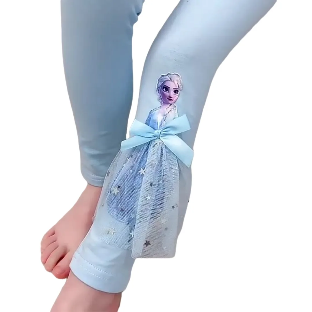 HOT TOYS Frozen Girl Legging Kids Elsa Design Tulle Pants Children White Pink Blue Trousers Baby Girl Clothes Size 90-140