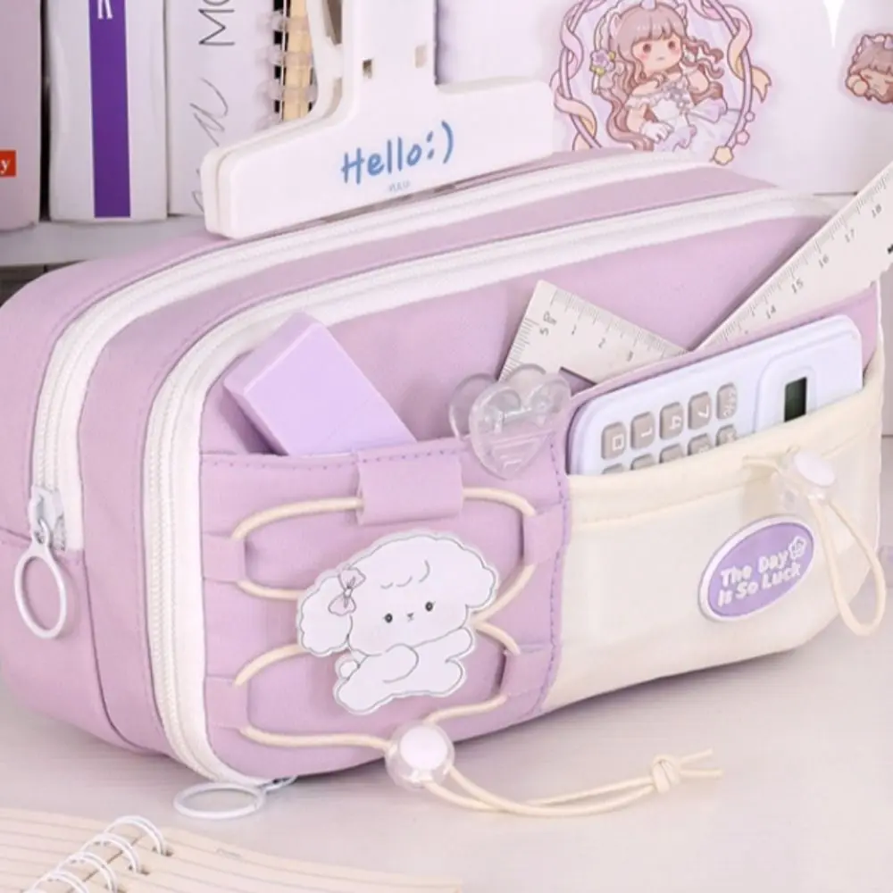 Simple Large Capacity Student Pencil Case Multi-layer Flip Style Cute Pencil Pouch INS Canvas Gel Pen Organizer Kids