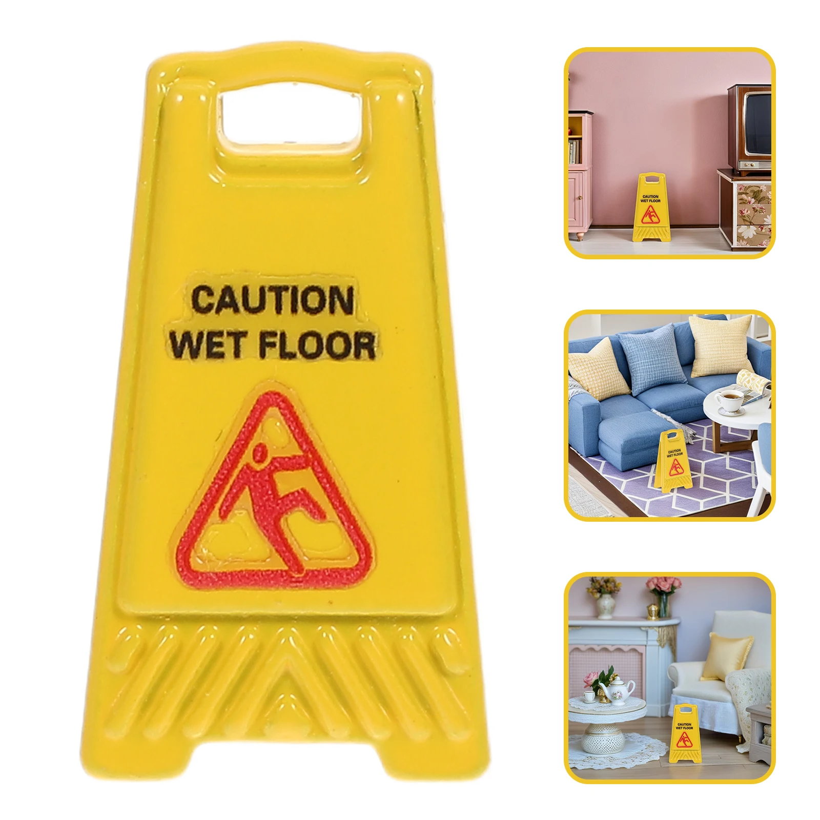 5 قطعة إكسسوارات بيت الدمى الصغيرة علامات سلامة الأرضية الواقعية للديكور علامة تحذير صغيرة أرضية مبللة نموذج غير RC