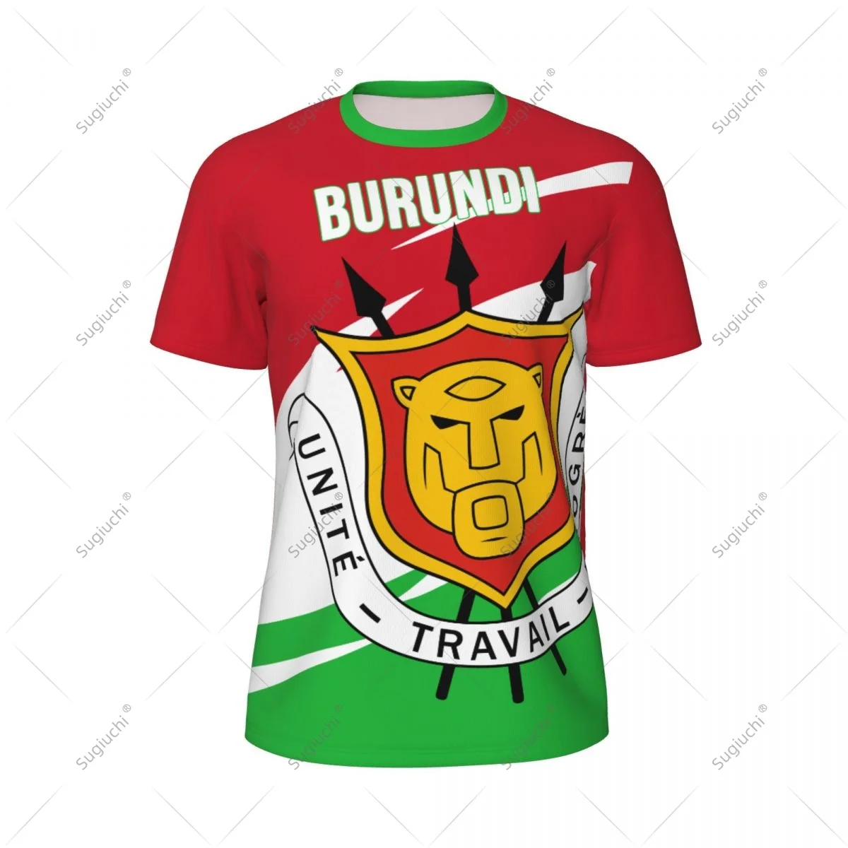 Burundi Flag Men Sports T-shirt Women Tees jersey for Soccer Football Running Bike Tennis Fitness Fans view 2