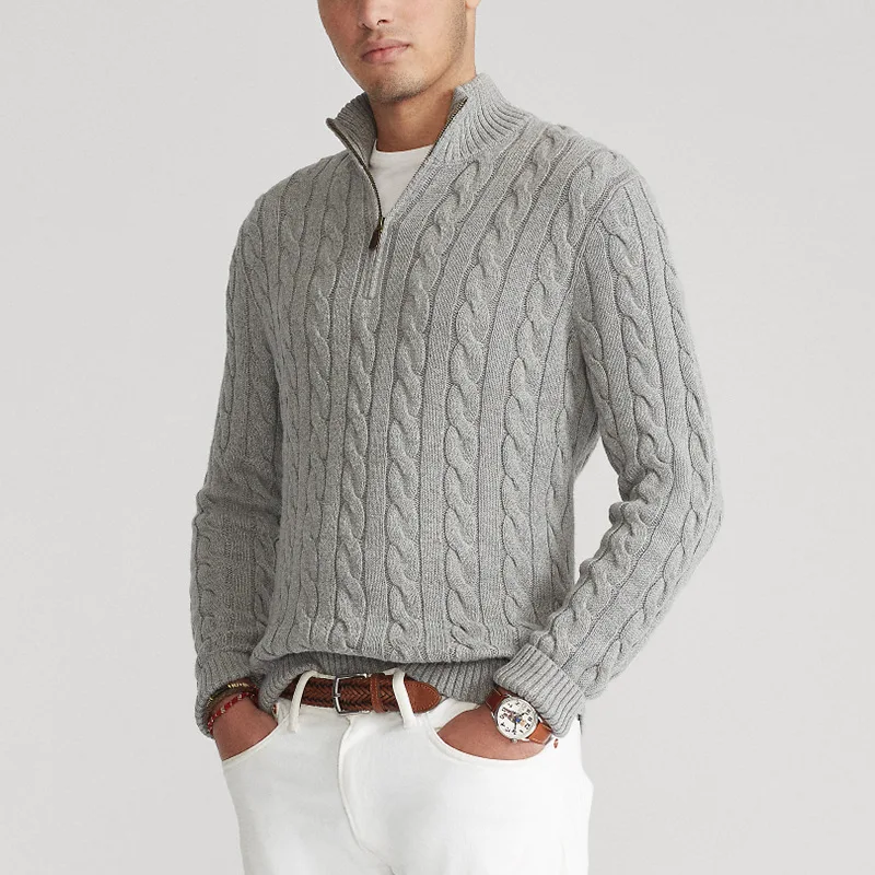autumn and winter new style men's warm thick needle high neck sweater twist Fried Dough Twists half stand alone Amazon