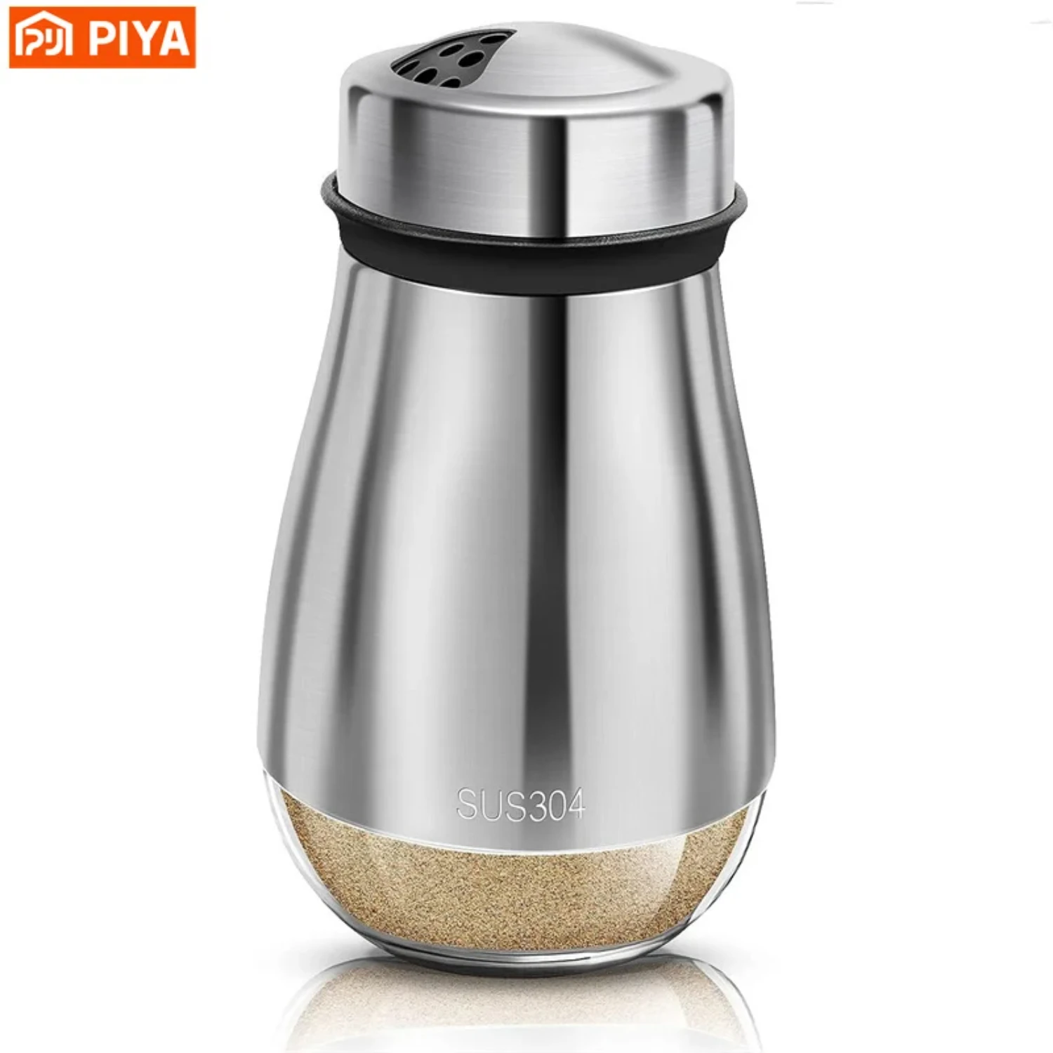 

Elegant and modern stainless steel salt and pepper seasoning shaker with glass bottom, perfect for BBQ kitchen gadgets - stylish