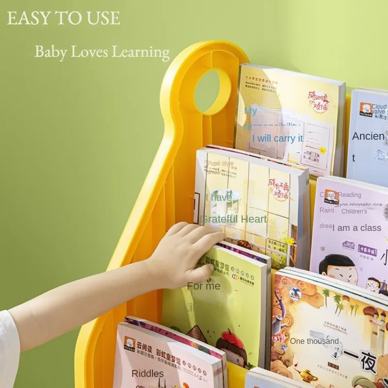 Libreria a forma di anatra gialla a 4 livelli per bambini, libreria per bambini per camera dei bambini, ripiano da pavimento a casa, ripiano in plastica All-in-One